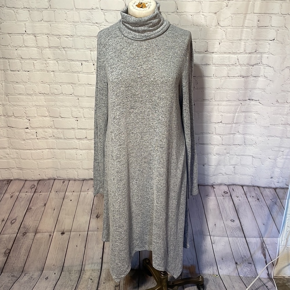 Turtleneck Long Sleeve Handkerchief Hem Dress L‎ Witchy Ren Faire Mossimo Gray